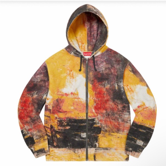 NWT Supreme Fire Zip Up hooded Gorgeous unique print